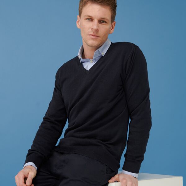 Henbury Lightweight Cotton Acrylic V Neck Sweater Thumbnail